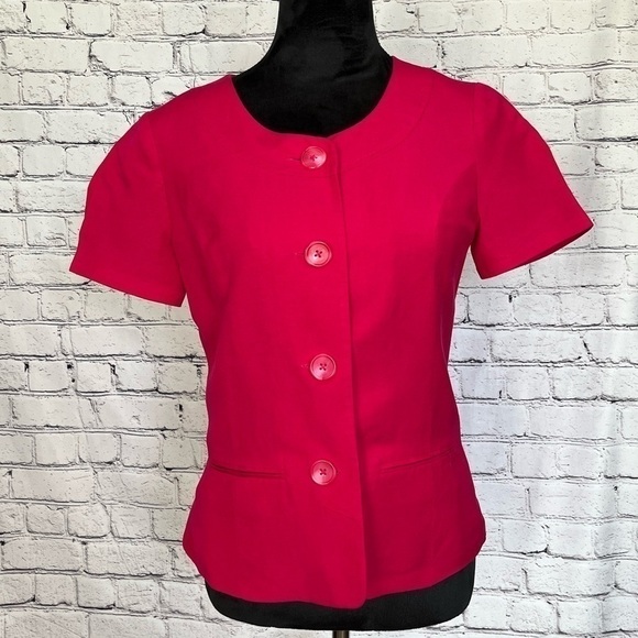 East 5th Hot Pink linen rayon button down lined light jacket blouse. Size SP EUC - Picture 1 of 10